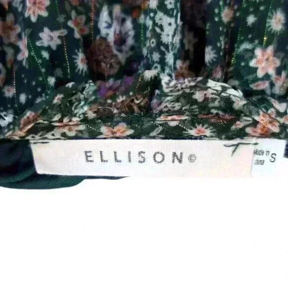 Ellison Green Floral Paisley Chiffon Midi Dress 3/4 Sleeves V-Neck Size Small - Picture 4 of 8